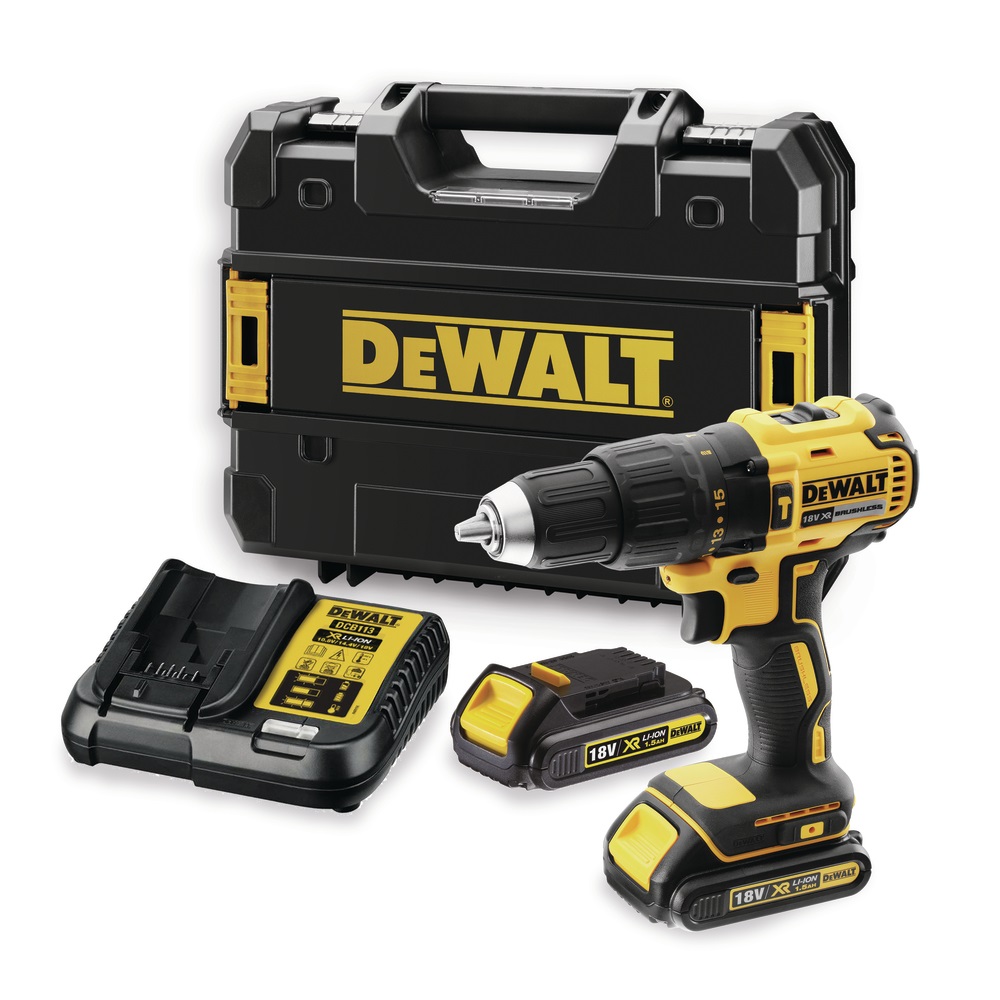 DeWALT DCD778S2T-QW Trapano Avvitatore Brushless 18V con 2 Batterie da 1.5Ah, 2 Velocità a Percussione, Mandrino Autoserrante 13mm, Potenza 340W