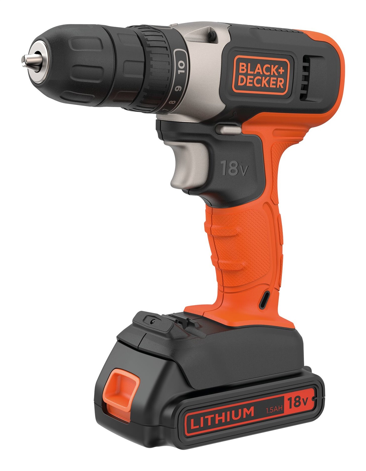 Black & Decker BCD001C1-QW Trapano Avvitatore a Batteria 18V con Batteria 1.5Ah, Coppia Massima 37 Nm, 10 Posizioni di Frizione e Luce LED