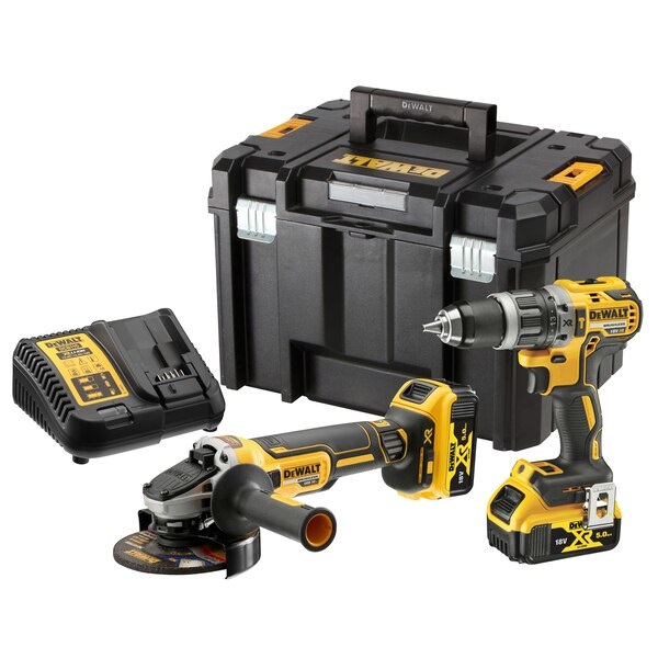 DeWALT DCK2080P2T-QW Kit Combinato: Trapano DCD796 a Percussione Smerigliatrice DCG405 125mm 2 Batterie XR 18V 5Ah