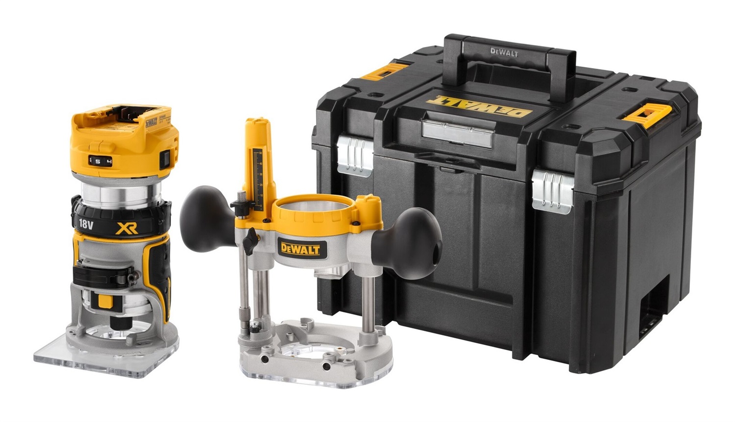 DeWALT DCW604NT-XJ Fresa Verticale e Tagliabordi Brushless 18V - Nero e Giallo, 25500 Giri/min, Base Fissa