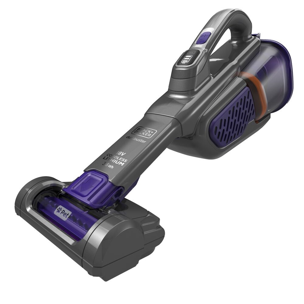 Black & Decker BHHV520BFP Aspirapolvere Portatile Senza Filo Ciclonico Nero e Viola, Capacità 0,7 L, Ideale per Peli di Animali