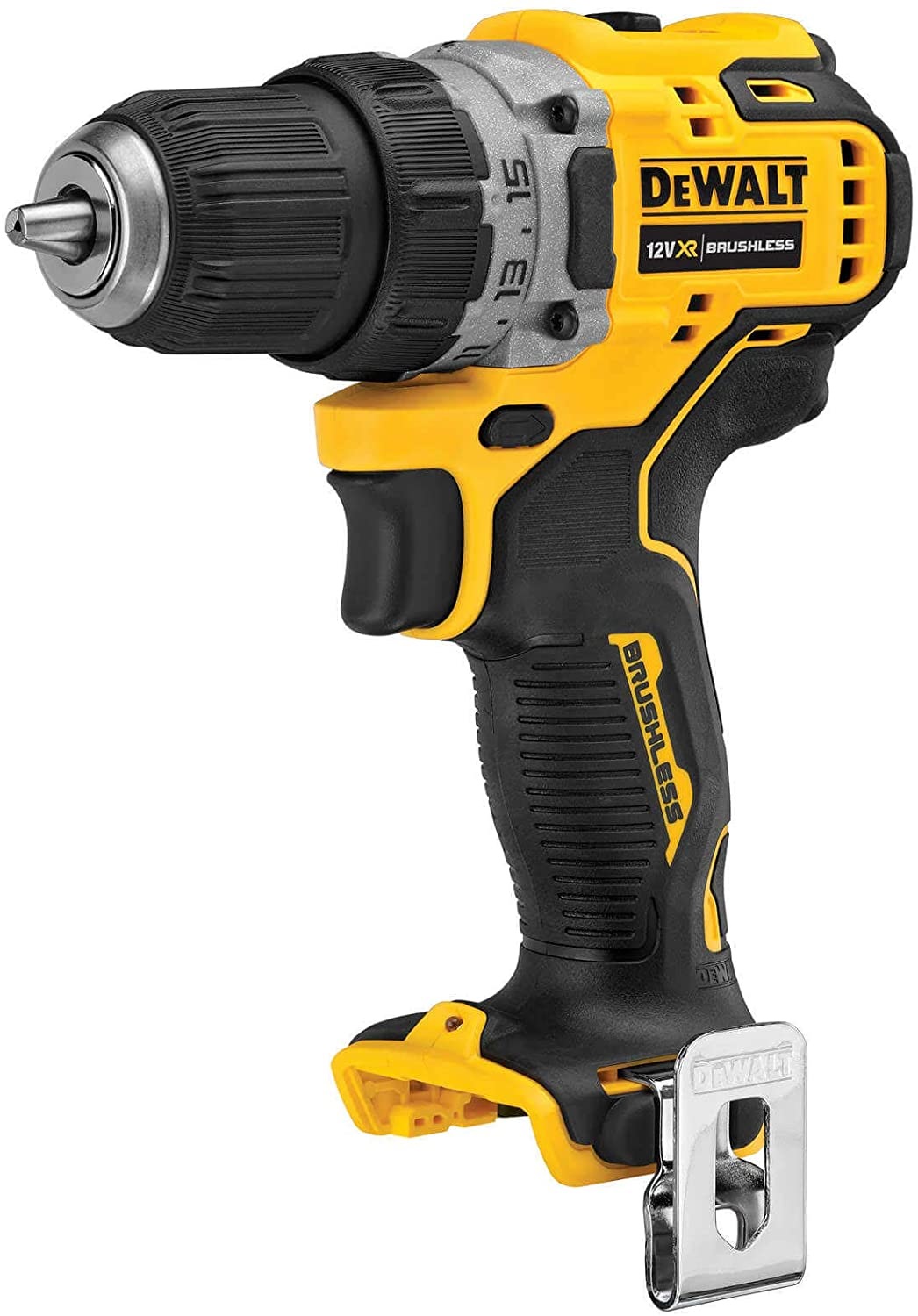 DeWALT DCD701N-XJ Trapano Avvitatore Brushless XR 12V 10mm 57.5Nm senza Caricabatteria/Batteria, Compatto con Illuminazione a LED