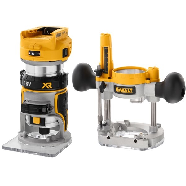 DeWALT DCW604N-XJ Fresatrice a batteria 18V con motore in alluminio, adattatore per base fissa e doppie luci LED
