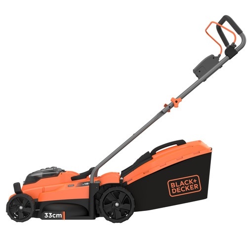 Black & Decker BCMW3318L2 Tagliaerba a Batteria 2x18V/2.5Ah 33 cm - Plastica, A Spinta, Cesto di Raccolta, Taglio Mulching, Superficie Max 300 m²
