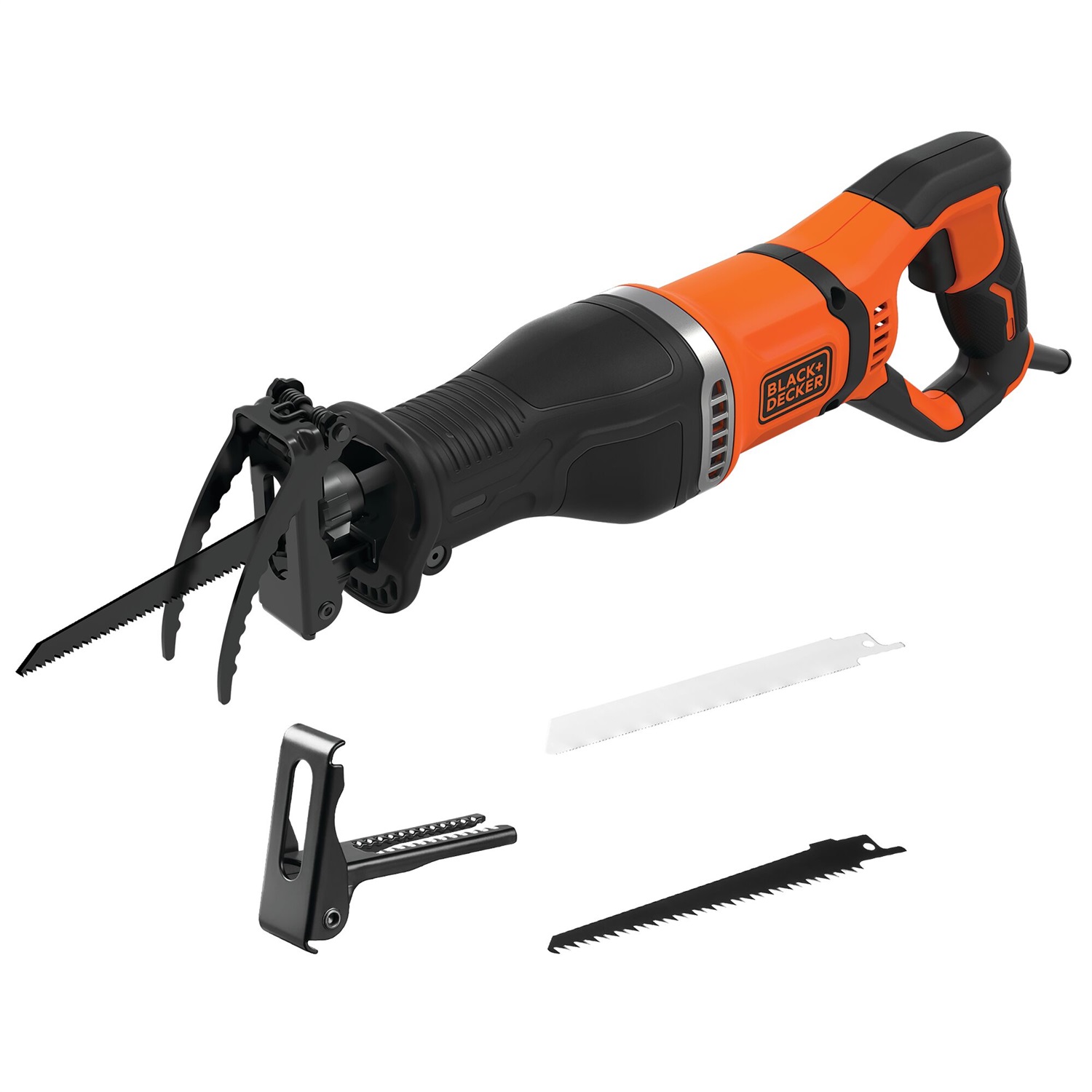 BLACK DECKER BES301-QS Sega a Gattuccio a Filo 750W - Velocità Variabile 0-2800 corse/min, Lunghezza Corsa Lama 20mm, Dotazione 2 Lame (Legno e Metallo), Nero/Arancione