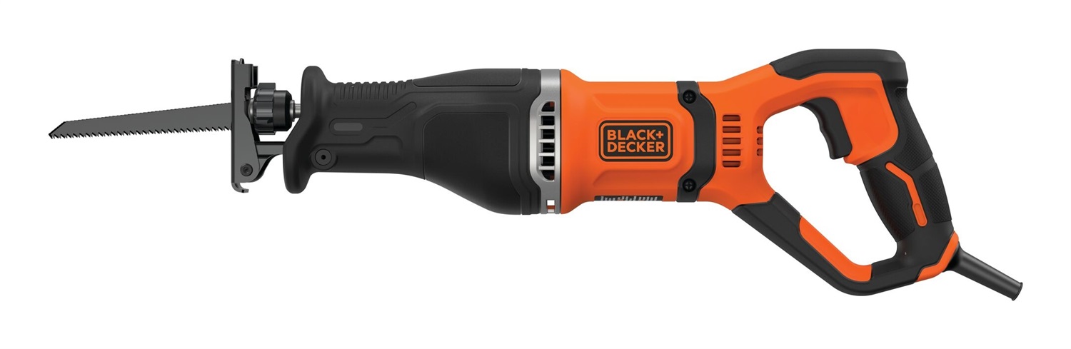 BLACK DECKER BES301-QS Sega a Gattuccio a Filo 750W - Velocità Variabile 0-2800 corse/min, Lunghezza Corsa Lama 20mm, Dotazione 2 Lame (Legno e Metallo), Nero/Arancione