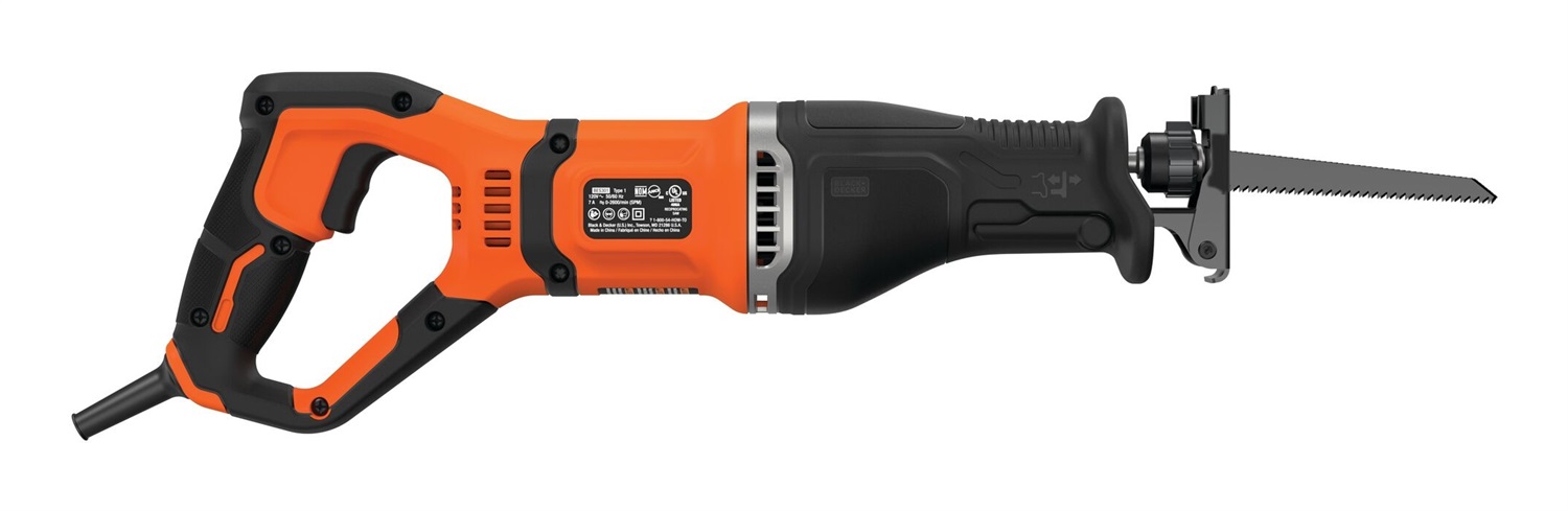 BLACK DECKER BES301-QS Sega a Gattuccio a Filo 750W - Velocità Variabile 0-2800 corse/min, Lunghezza Corsa Lama 20mm, Dotazione 2 Lame (Legno e Metallo), Nero/Arancione