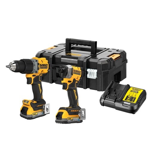 DeWALT DCK2050E2T-QW Kit Combinato 18V XR Brushless: Trapano DCD805, Avvitatore DCF850, 2 Batterie Powerstack 1.7Ah, Caricabatterie DCB112, Valigetta TSTAK II