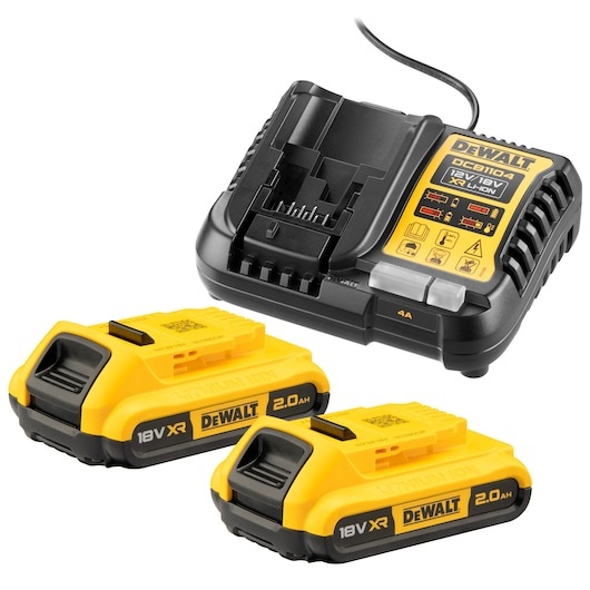 DeWalt DCB1104D2 - Starter Kit con 2 Batterie XR 18V 2Ah e Caricabatterie Rapido con Indicatore di Carica