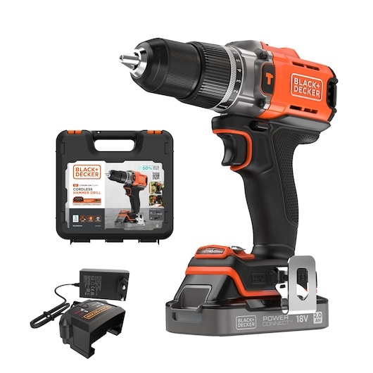 Black & Decker BCD383D1XK-QW Trapano Avvitatore a Percussione 18V 2.0 Ah Arancione con Valigetta