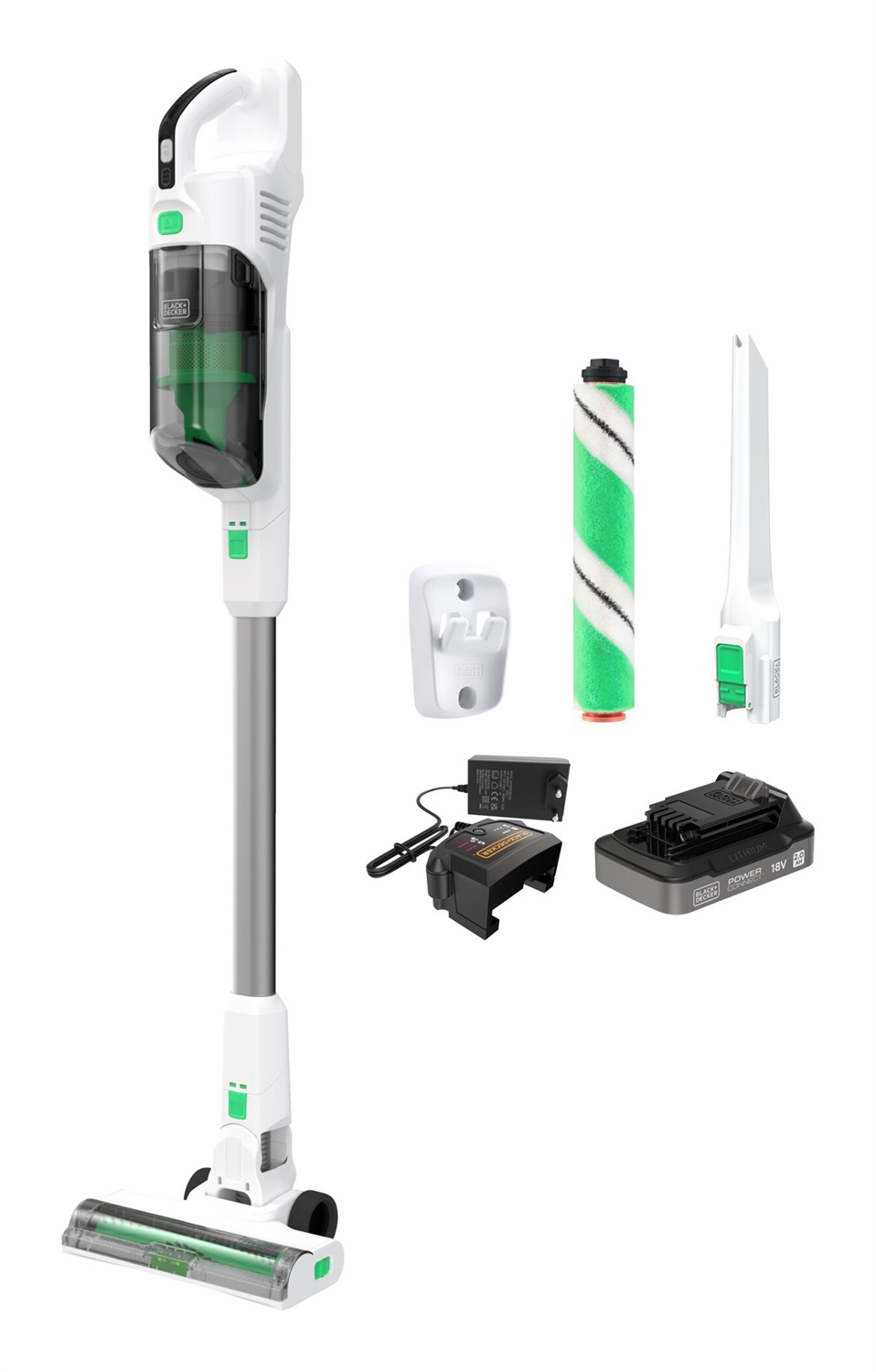 Black & Decker REVSV18D1HF Scopa Elettrica Ricaricabile 4 in 1 Ciclonica 18V Senza Sacco Bianco e Verde con Batteria 2 Ah e Spazzola Parquet