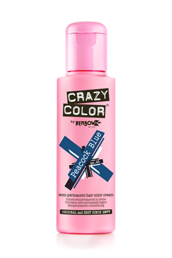 Crazy Color Colore per Capelli Semi Permanente Peacock Blue 100 ml - Pronto all'uso, Senza PPD e Ammoniaca, Vegano