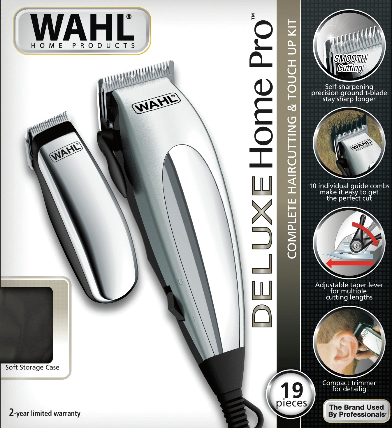 Wahl 79305-1316 Tagliacapelli Cromo e Argento - Kit Completo con Rifinitore, 8 Pettini Guida e Accessori