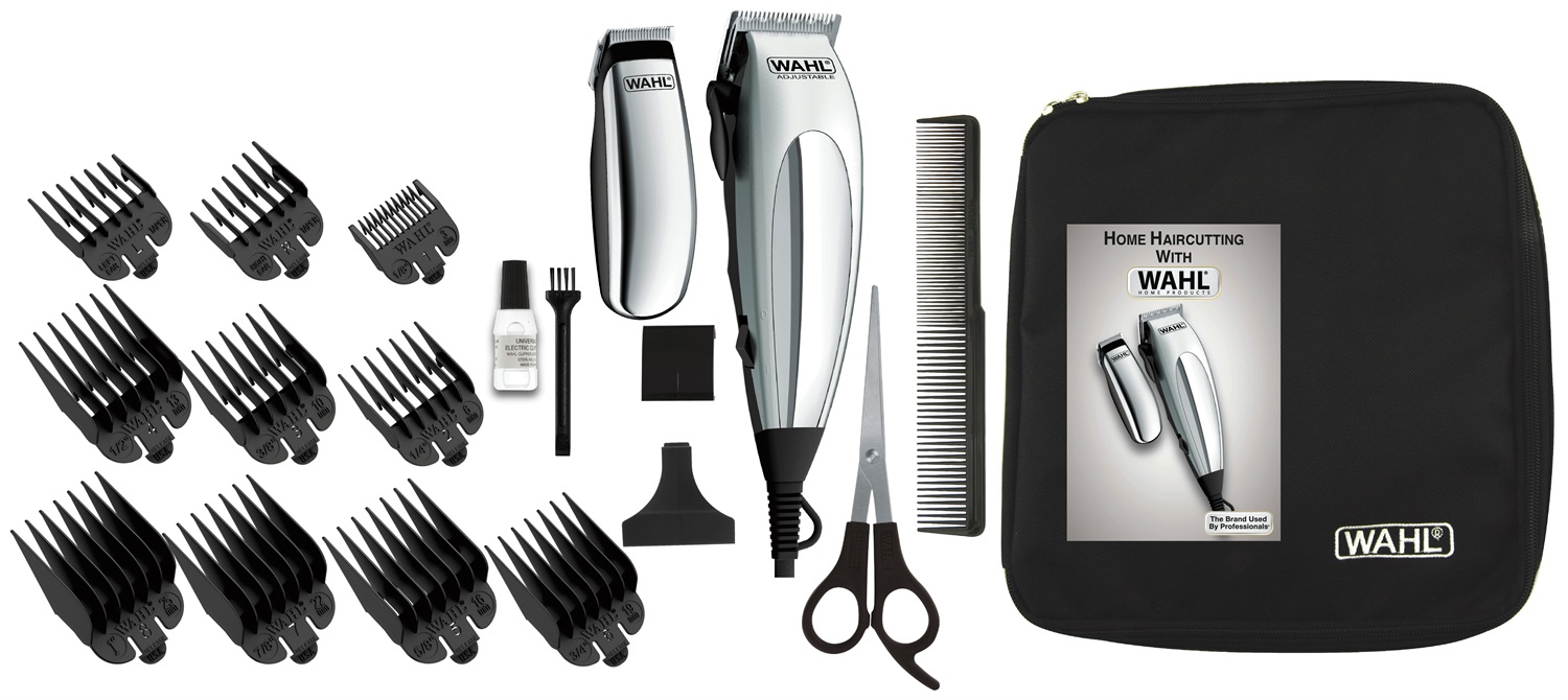 Wahl 79305-1316 Tagliacapelli Cromo e Argento - Kit Completo con Rifinitore, 8 Pettini Guida e Accessori