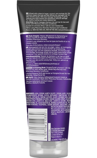 John Frieda Frizz Ease Miraculous Recovery Shampoo 250 ml - Anticrespo e Ristrutturante per Capelli Secchi