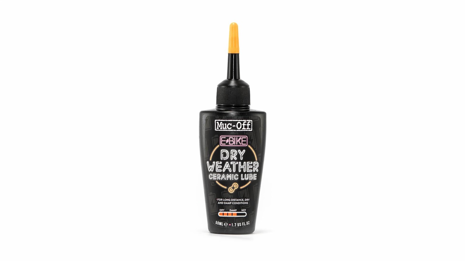 Muc-Off E-Bike Dry Chain Lube 50 ml - Lubrificante Ceramico per Bici Elettriche con Colorante Tracciante UV, Formulato per Condizioni Asciutte