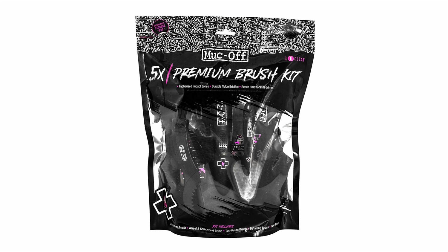 Muc-Off Premium Brush Kit - Set di 5 Spazzole per Pulizia Bici con Setole in Nylon Durevole e Manici Ergonomici