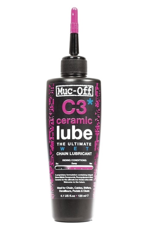 Muc-Off C3 Ceramic Wet Chain Lube 120 ml - Lubrificante Ceramico per Catena con Colorante Tracciante UV, Alta Qualità per Condizioni Umide