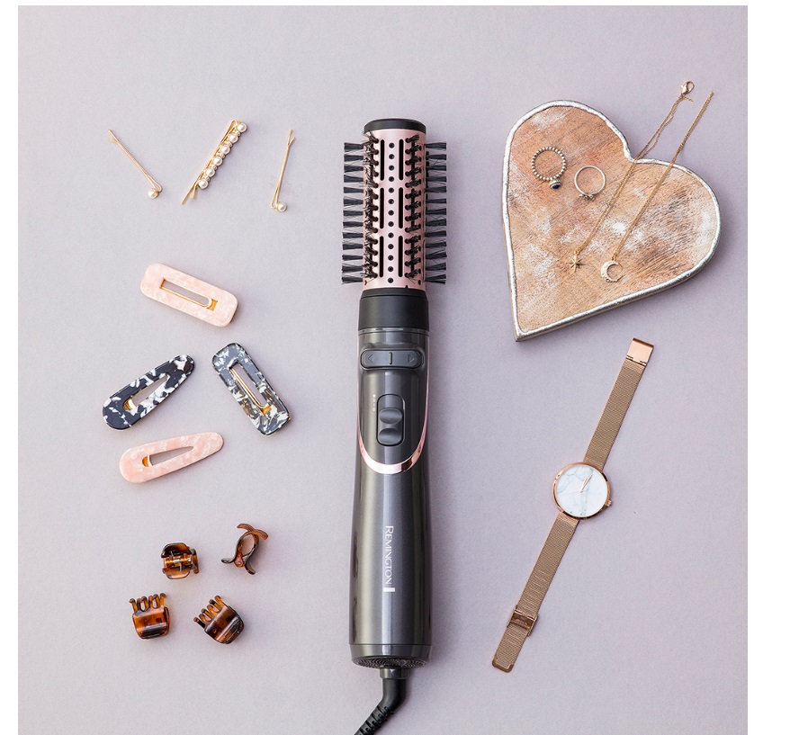 Remington AS8606 Spazzola Rotante ad Aria Calda 800 W - Volume, Ricci e Liscio con 4 Accessori, Nero e Oro Rosa