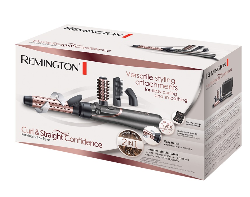 Remington AS8606 Spazzola Rotante ad Aria Calda 800 W - Volume, Ricci e Liscio con 4 Accessori, Nero e Oro Rosa