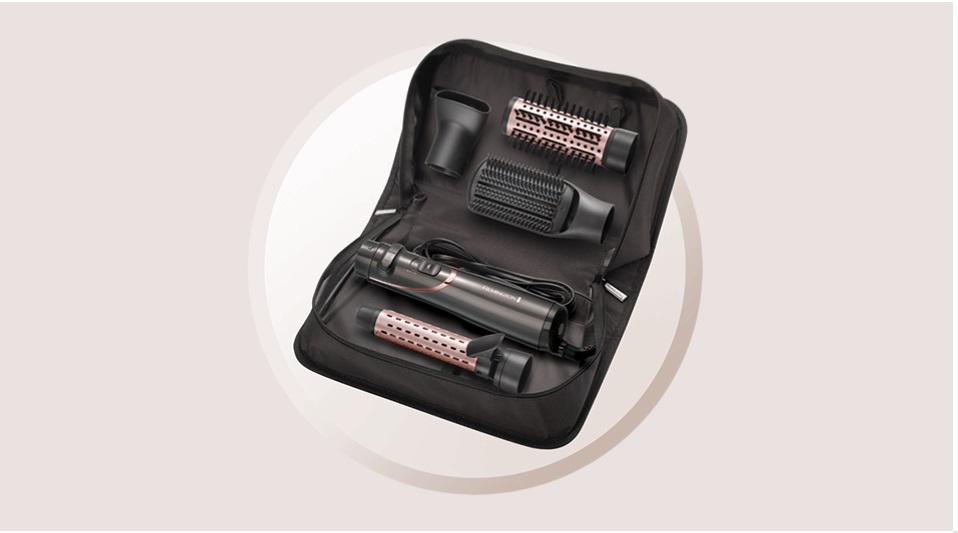 Remington AS8606 Spazzola Rotante ad Aria Calda 800 W - Volume, Ricci e Liscio con 4 Accessori, Nero e Oro Rosa