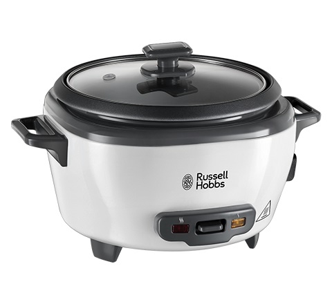 Russell Hobbs Cuociriso Piccolo 0,8L 300W Nero e Bianco con Rivestimento Antiaderente, Inserto per Cottura a Vapore e Accessori Inclusi