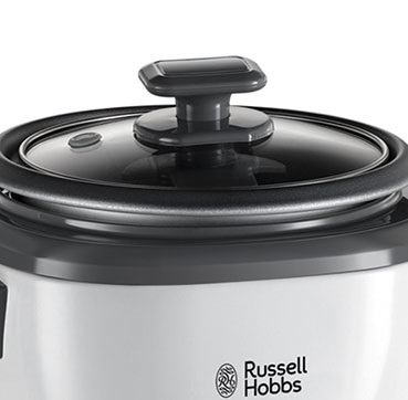 Russell Hobbs Cuociriso Piccolo 0,8L 300W Nero e Bianco con Rivestimento Antiaderente, Inserto per Cottura a Vapore e Accessori Inclusi