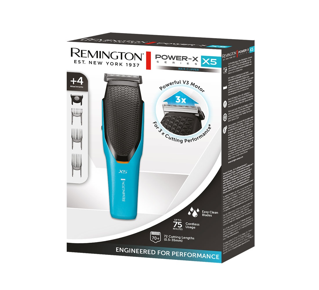 Remington Power X Series X5 Tagliacapelli Nero e Blu - Lunghezza Minima 3 mm, Massima 3,5 cm, Autonomia 75 min