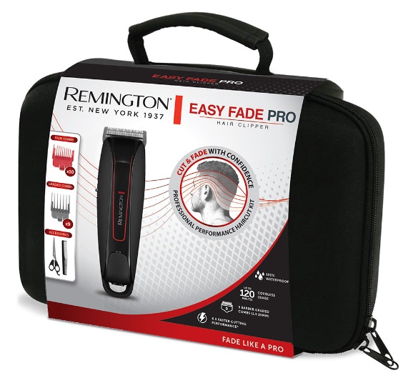 Remington HC550 Tagliacapelli Nero - Lame Autoaffilanti in Acciaio Inox, 10 Pettini, Funzionamento a Batteria, Autonomia di 120 Min