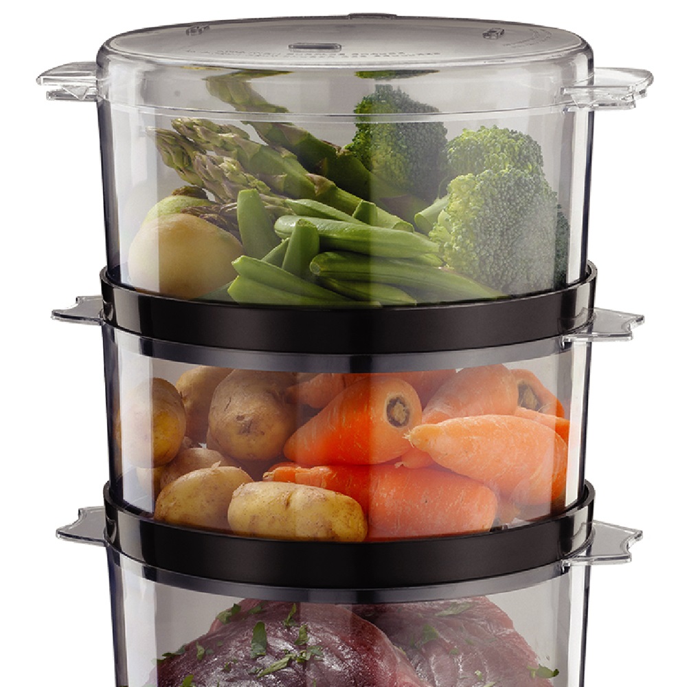 Russell Hobbs Vaporiera 26530-56, 7L, 3 Cestelli, 400W, Timer 60 Minuti, Spegnimento Automatico, Lavabile in Lavastoviglie, Senza BPA, Libera Installazione, Nero