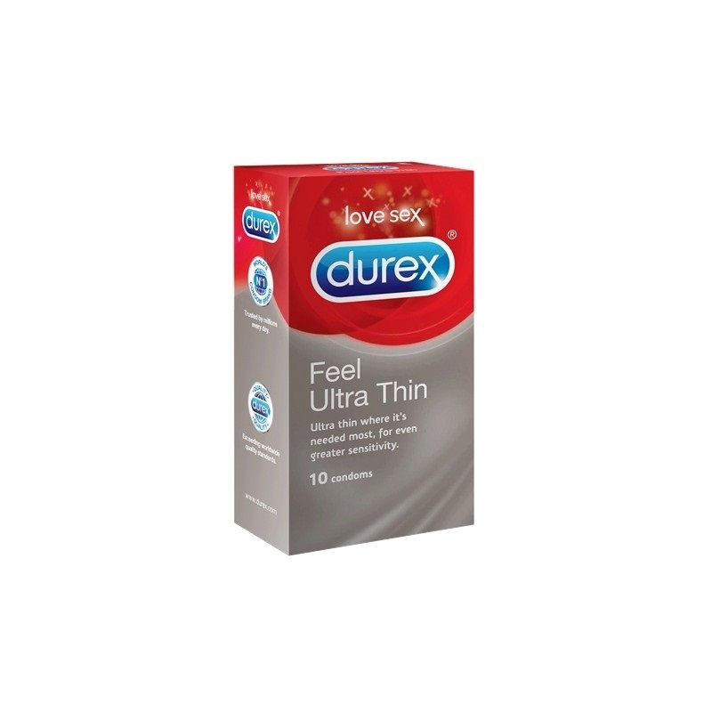 Durex Feel Thin Ultra Sottile - Preservativi in Lattice Lubrificati, Confezione da 10