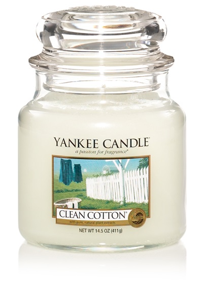 Yankee Candle Candela Profumata Giara Media Clean Cotton 411 g - Fragranza di Cotone, Fiori Bianchi e Limone, Durata Fino a 75 Ore
