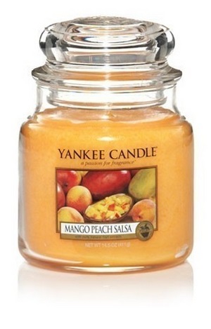 Yankee Candle Mango Peach Salsa - Candela profumata in giara media 411 g con fragranza di mango e pesca, durata fino a 75 ore