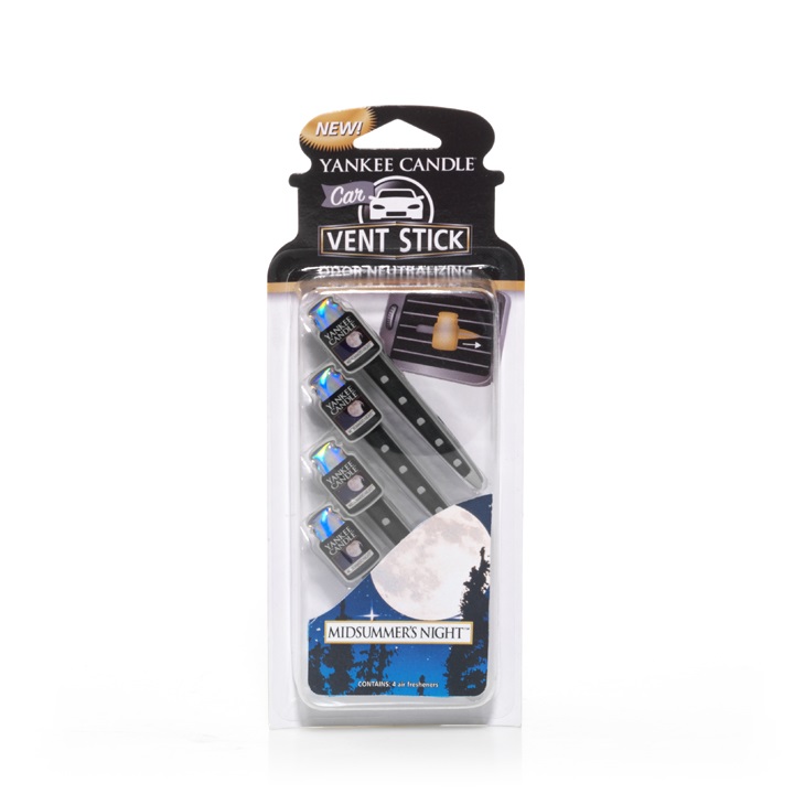 Yankee Candle Midsummer Night Profumatori per Auto Vent Stick - Confezione da 4, Fragranza Muschio e Patchouli, Fino a 2 Settimane di Durata