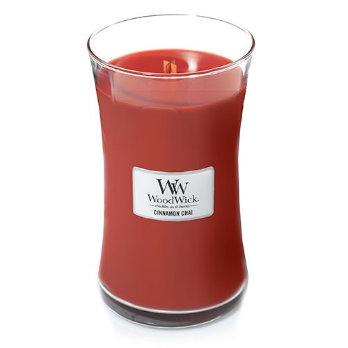 WoodWick Candela Profumata Chai alla Cannella 609,5 g con Stoppino Scoppiettante - Fino a 130 Ore di Durata