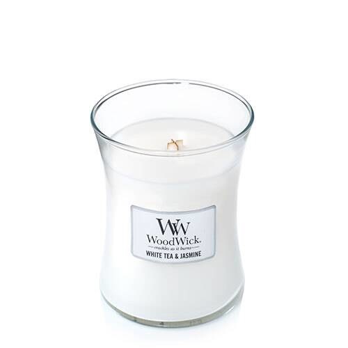WoodWick Candela Grande Profumata White Tea & Jasmine con Stoppino Scoppiettante - Durata Fino a 130 Ore