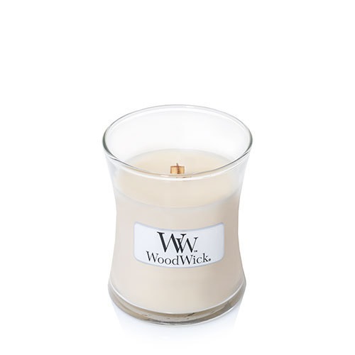 WoodWick Candela profumata Baccello di vaniglia 85 g con stoppino scoppiettante - Forma di clessidra, fino a 20 ore di combustione