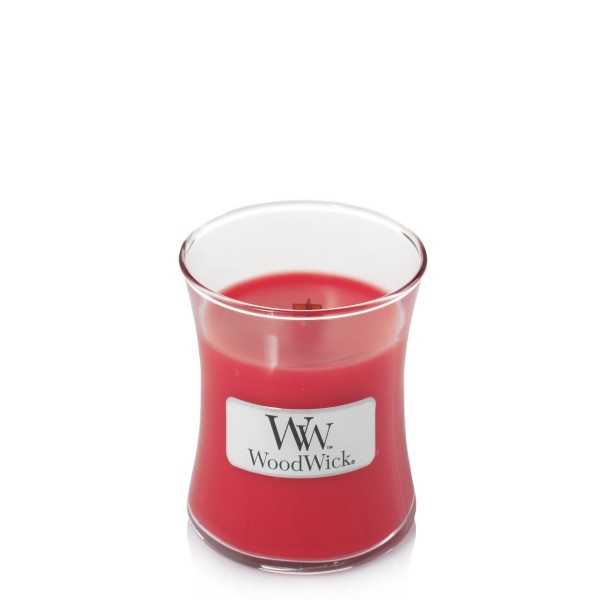 WoodWick Candela Profumata Crimson Berries 85 g - Forma a Clessidra con Stoppino Crepitante, Durata Fino a 20 Ore