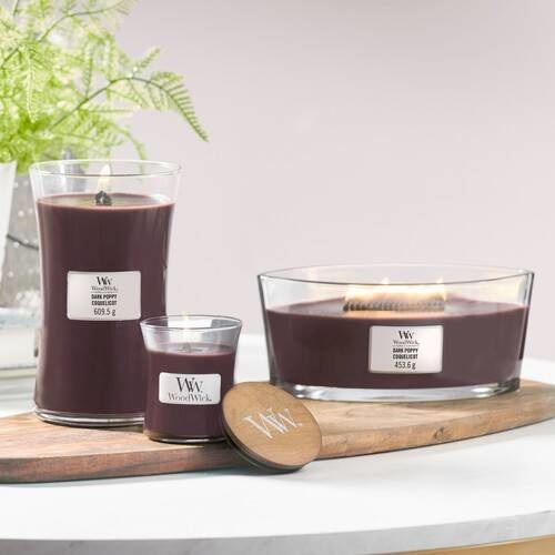 WoodWick Ellipse Candela Profumata Amarena (Black Cherry) 453,6 g con Stoppino Crepitante - Durata Fino a 50 Ore