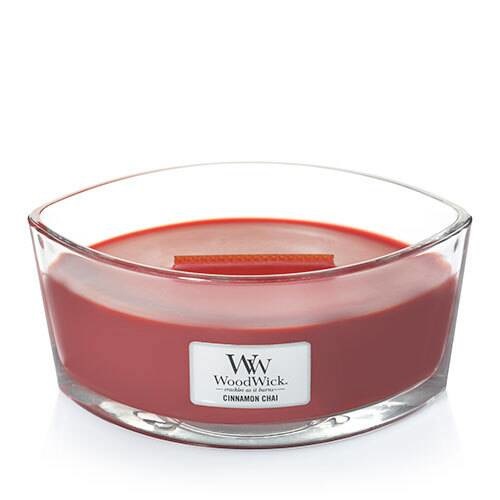WoodWick Candela Profumata Ellipse Cinnamon Chai 454 g - Stoppino Crepitante, Durata Fino a 50 Ore, Aroma di Cannella e Vaniglia
