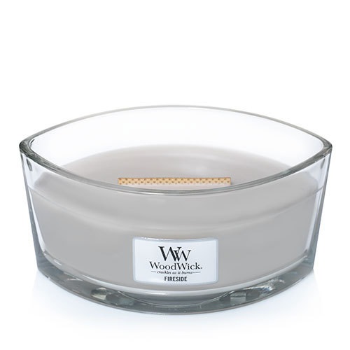 WoodWick Candela Profumata Ellisse Fireside 453 g - Fragranza di Ambra, Muschio e Vetiver con Stoppino HEARTHWICK® FLAME