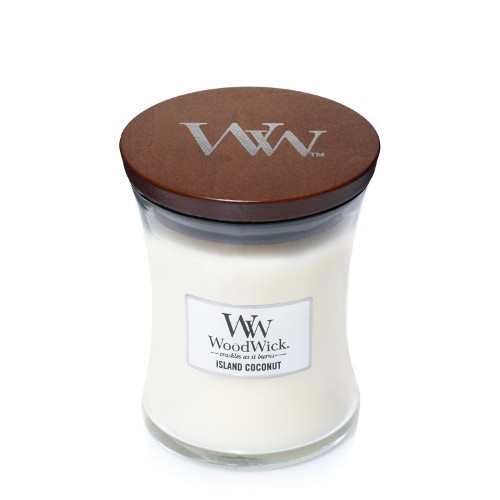 WoodWick Candela profumata Hourglass media 275 g con stoppino crepitante | Cocco su Un'Isola (Island Coconut) | Durata della fragranza fino a 60 ore