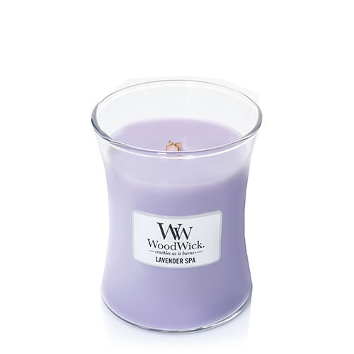 WoodWick Candela profumata Hourglass media 275 g - Fragranza Lavanda e Eucalipto con stoppino crepitante, durata fino a 60 ore