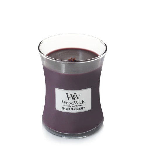 WoodWick Candela Profumata Spiced Blackberry 275 g - Fragranza Mora Speziata con Cannella e Vaniglia, Forma a Clessidra con Stoppino in Legno