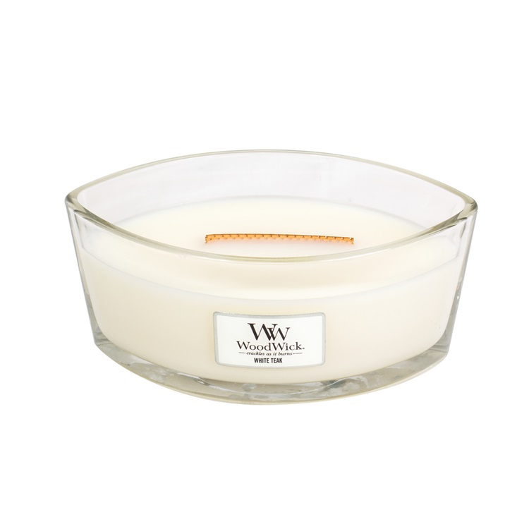 WoodWick Ellipse Candela Profumata White Teak 453,6 g con Stoppino Scoppiettante - Fino a 50 Ore di Durata