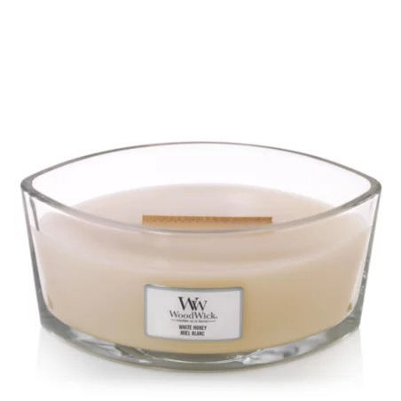 WoodWick Candela Profumata Ellisse White Honey 453 g - Fragranza di Fiori d'Arancio, Orchidea Vaniglia e Toffee Tostato