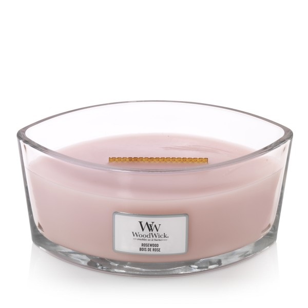 WoodWick Candela Profumata Ellisse Rosewood 454 g - Fragranza Ambrata con Stoppino in Legno