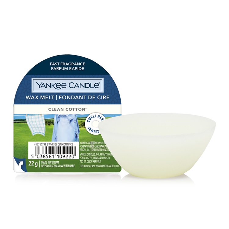 Yankee Candle Clean Cotton - Cera da Fondere 22 g con Fragranza di Cotone Asciugato al Sole e Note Verdi