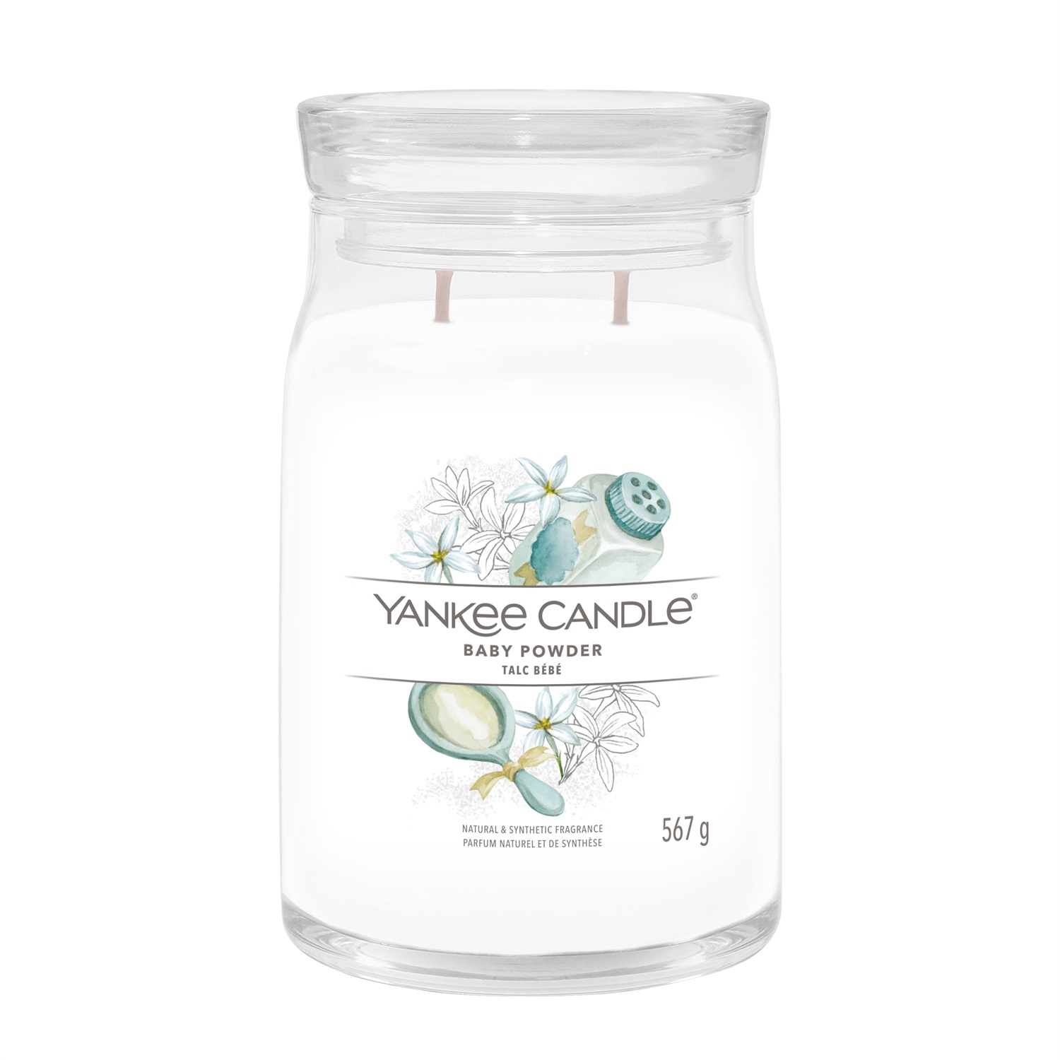 Yankee Candle Signature Candela Profumata Giara Grande Baby Powder 567 g - Fragranza Fresca e Calmante con 90 Ore di Durata