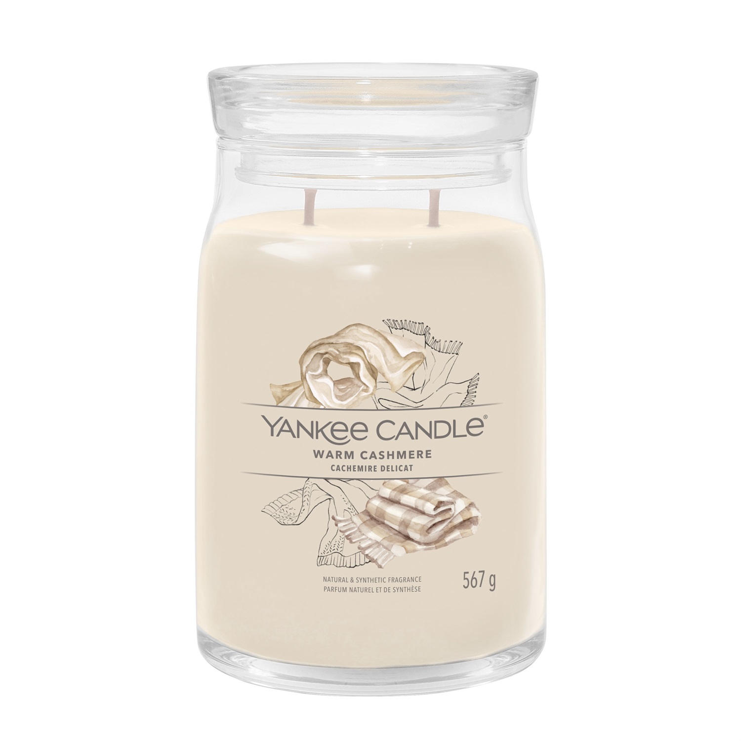 Yankee Candle Warm Cashmere - Candela Profumata Grande 567g con 2 Stoppini, Fragranza di Legno di Sandalo e Patchouli, Tempo di Combustione Fino a 90 Ore